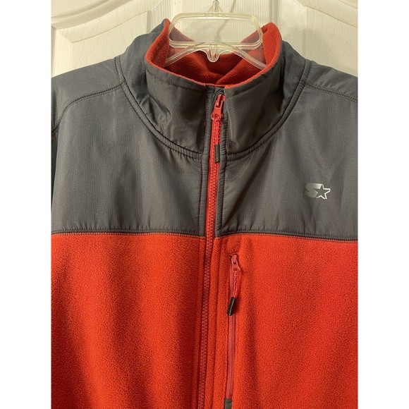 Starter Men’s Long Sleeve Fleece Full Zip Jacket Pockets Red/Grey Size 2… - Picture 4 of 11